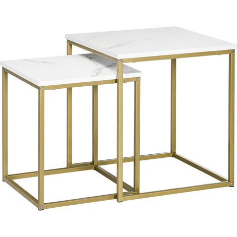 Lot de 2 tables gigognes VOLOS aspect marbre et doré (1/5)