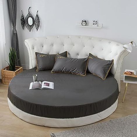 Rond Drap Housse 200x200, Gris Foncé Coton Drap-Housse avec Élastique Complet, Respirant Doux, Bed Sheets Convient pour Matelas Jusqu'à 25 cm (1/5)