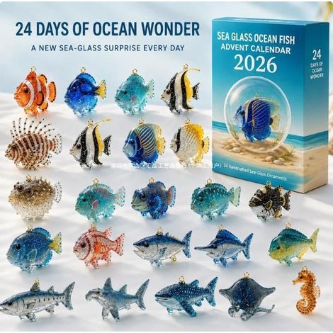 Nouveau calendrier de l'Avent 2026 sur le thème des poissons - Calendrier de l'Avent de Noël sur le thème des poissons de l'océan