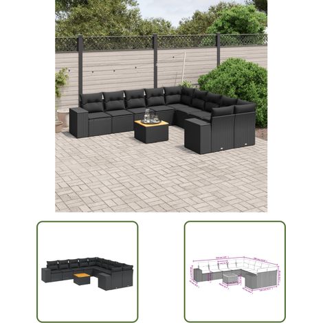 The Living Store 11-tlg. Garten-Sofagarnitur mit Kissen Schwarz Poly Rattan - Gartenmöbel - Esstischgarnituren - Outdoor Möbel - Lounge Set - Rattan Gartenmöbel (1/3)