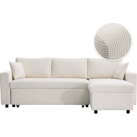 Loungitude – Canapé d'angle convertible réversible en velours côtelé – Couchage 140 x 190 cm – Grand coffre de rangement – Dimensions 227 x 146 x 81 cm