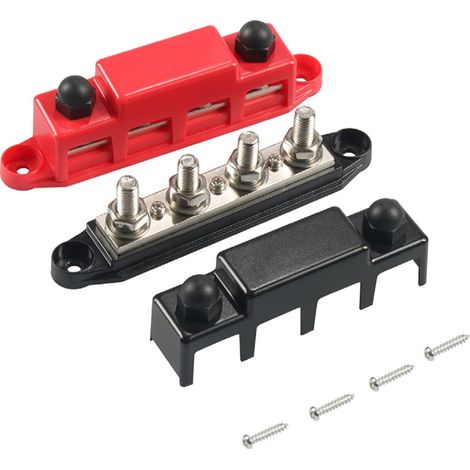 2 pièces 12 V-48 V DC bloc de distribution d'alimentation barre collectrice (M8) 4 goujons Bloc de jonction terminal pour barres d'extrémité à anneau 150 ampères pour voiture, camping-car (1/5)