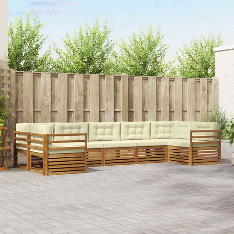 vidaXL Outdoor-Sofagarnitur mit Kissen 7 pcs Natur und Creme (1/5)
