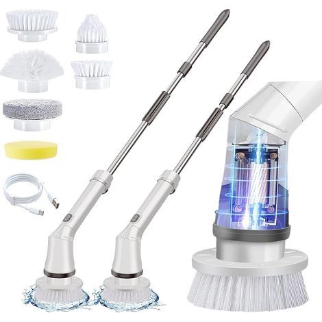 Brosse Electrique Nettoyage, Brosse Perceuse Nettoyage sans Fil avec 6 Têtes de Brosse & Poignée Réglable, Brosse Nettoyage Salle de Bain, Brosse Rotative Nettoyage pour Carrelage,Sol,Cuisine,Voiture (1/5)
