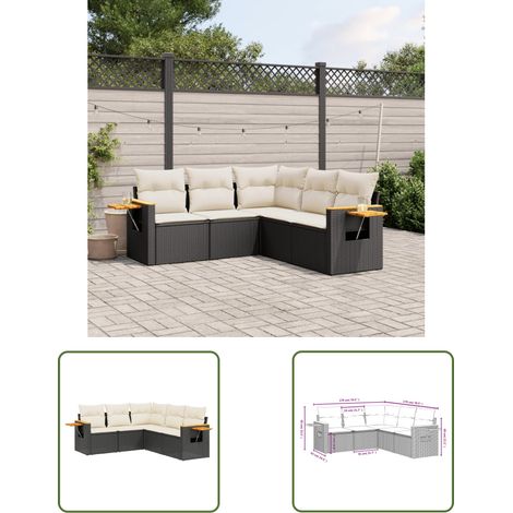 The Living Store Salon de jardin 5 pcs avec coussins noir résine tressée - Ensemble Salon De Jardin - Canapé Extérieur - Meuble De Jardin - Résine Tressée - Rotin Synthétique (1/3)