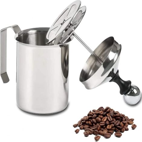 Melkopschuimer - RVS 304 - 400 ml - Dubbele Rooster - Voor Cappuccino En Latte - 1 Stuk (1/5)