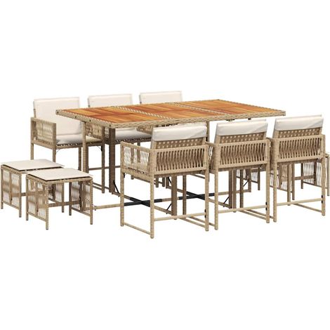 Maison Exclusive - 11-tlg. Garten-Essgruppe mit Kissen Beige Poly (1/5)