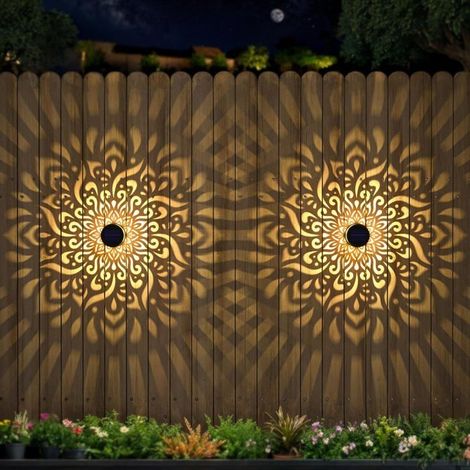 Lot de 2 grandes lampes solaires pour clôture — Lampes étanches à motif Mandala pour murs extérieurs, terrasses et marches (1/5)