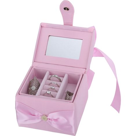 Étui à Bijoux Voyage Rose avec Double Niveau pour Organiser Boucles d'Oreilles, Colliers et Bagues (1/5)