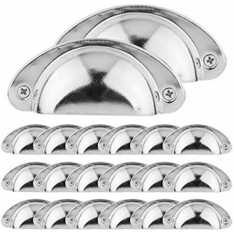 20 poignées de coquille vintage pour tiroir de meubles de cuisine fer incurvé boutons de porte d'armoire rétro poignée de meubles boutons de fer (argent) (1/5)