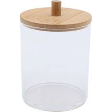 Cleafe - Contenitore Porta Cotton Fioc Organizer Trasparente Con Coperchio In Legno 7.1x10.3cm 10821 - (1/5)
