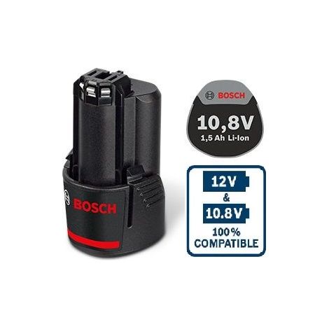 Batterie lithium-ion 10,8V 1,5Ah – Compatible outils BOSCH 'bleus' – Rechargement rapide – Idéal pour chantiers humides