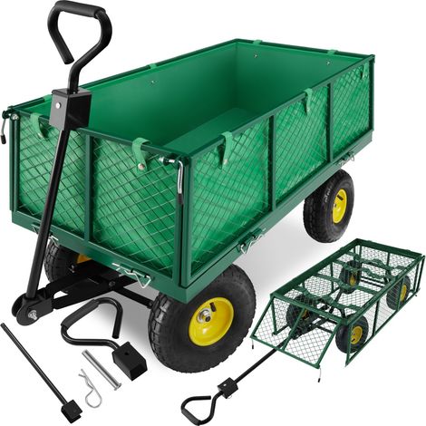 Chariot de jardin en métal parois rabattables vert, 550 kg