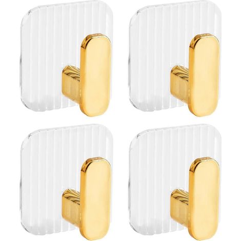 Crochets muraux adhésifs, lot de 4 crochets muraux adhésifs dorés, crochet de salle de bain, crochet pour torchons de cuisine, crochet de porte. (1/5)