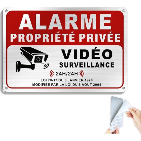 Panneau Maison sous Vidéo Surveillance Aluminium Brossé Alarme Adhésif Propriété Privée 22x15cm Résistant aux UV, Imperméable, Avec Trous Percés (1/5)