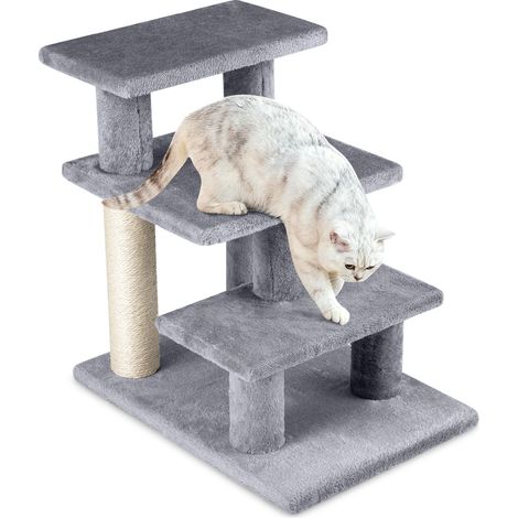 COSTWAY Cat Stairs 2-in-1 Cat Tree Tower Pet Steps with Sisal Scratching Post