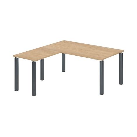 Bureau d'angle EXPRIM plateau chêne clair L 160 cm avec retour suspendu piètement métal 6 anthracite - Maxiburo