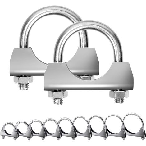 Collier en U pour pot d'échappement avec bride de selle, 2pcs, 304 acier inoxydable, 35mm (1-3/8in), Argent (1/5)