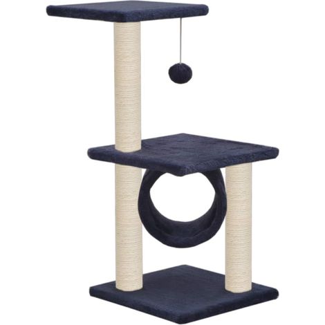 Arbre à chat griffoir grattoir niche jouet animaux peluché en sisal 65 cm bleu foncé (1/4)