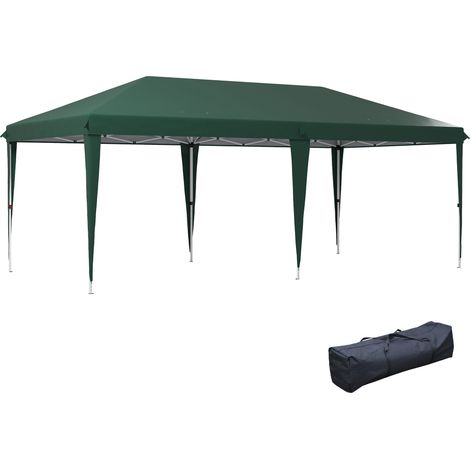 Tonnelle verte 6x3 m avec 3 niveaux de hauteur et structure acier anti-UV, abri design sobre pour terrasse pratique et grand format