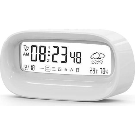 Leistungsstarker Wecker fürs Schlafzimmer mit Temperaturanzeige, Nachtlicht, kleiner Größe, digital, für den Nachttisch, mit LED-Bildschirm, für Teenager. (1/5)