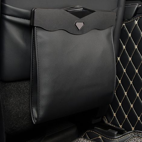 Bote de basura interior colgante para automóvil, Bote de basura para automóvil con apertura magnética de acceso rápido, Cuero PU impermeable, Accesorio para asiento trasero de automóvil (Negro(L) (1/5)