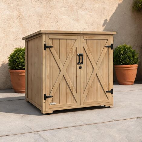 Coffre de rangement extérieur bois avec toit en feutre bitumé (1/5)