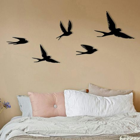 Décoration murale métal noir – envolée d'oiseaux (lot de 5) (1/5)