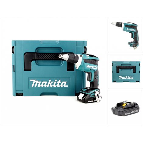Makita DFS 452 Y1J Atornillador sin cable y sin escobillas para pladur, 18V + 1x Batería 1,5Ah + Makpac - sin cargador
