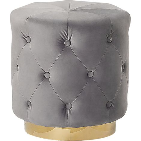 Puf tapizado en terciopelo gris con base dorada 40 x 41 cm con botones reposapiés glamour Carrollton