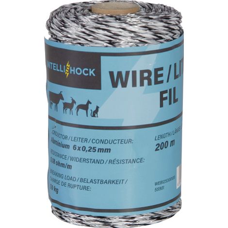 Fil de clôture électrique 200 m – Conducteur aluminium 6 x 0,25 mm – Résistance 0,18 ohm/m – Résistant aux UV