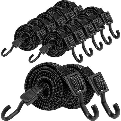 Spanngummis mit Haken 12er Set 100cm Flach Schwarz Extra Stark für Garten Auto Camping (1/5)