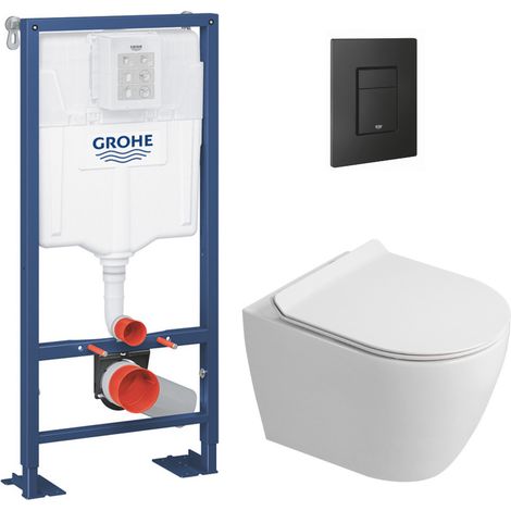 Solido pack WC bâti-support autoportant + WC suspendu Ceramia PixL + abattant SoftClose + plaque noir (GRCEPXWT03-FR)