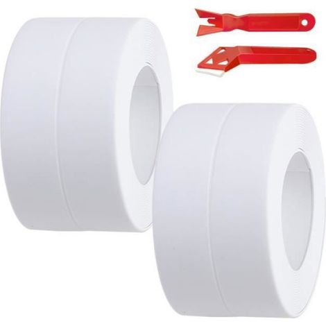 Ruban Etancheite Autocollant - PVC Impermeable - Pour Joint Salle De Bain Carrelage Receveur Douche - 2 Rouleaux 3 x 15 m (1/4)