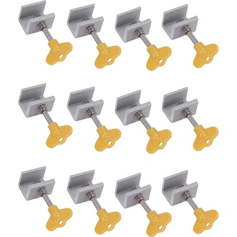 Lot de 12 verrous de sécurité réglables pour fenêtres coulissantes, cadres de porte en aluminium et plastique, avec clés (1/5)