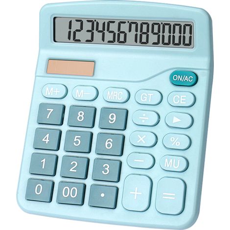Calculatrice solaire multifonction bleue, design mignon et compact pour étudiants, école et maison, modèle digital de bureau. (1/5)