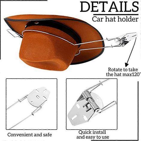Porte-chapeau de cowboy pour voiture, crochet et pince métallique. (1/4)