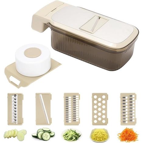 Multifunktionale Reibe Tischreibe mit 5 Edelstahlklingen Reibe Küchenreibe mit Auffangbehälter Käsereibe Gemüsereibe Khaki Spülmaschinenfest (1/5)