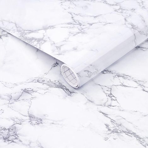 Blanc Marbre Papier Contact,44cmx3m Papier Peint Auto Adhesif en Vinyle pour meubles, comptoirs de cuisine, armoires, étagères, facile à installer (1/5)