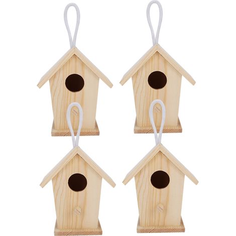 Lot de 4 mini nichoirs à oiseaux suspendus en bois pour jardin ou balcon. (1/5)