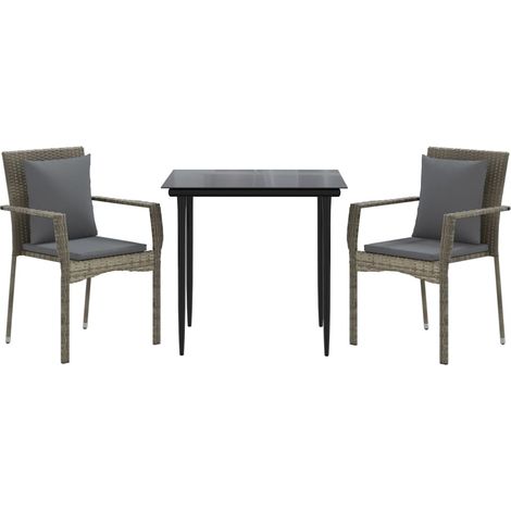 Set da pranzo da giardino 3 pezzi con cuscini neri e grigi 020014760
