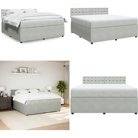 vidaXL Boxspringbett mit Matratze Hellgrau 180x200 cm Samt (1/5)