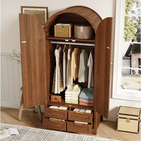 MEUBLIV Armoire 80x50x179 cm Nussbaum – portes cintrées, penderie et 4 tiroirs (1/5)