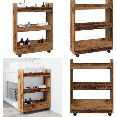 vidaXL Chariot de rangement étroit 3 niveaux vieux bois (1/5)