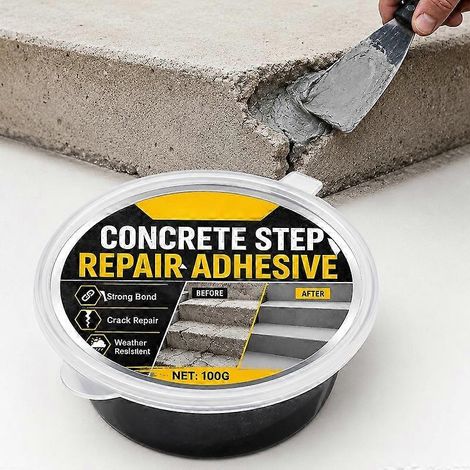 1 pièceColle de réparation de fissures pour béton haute résistance 100 g, pâte de réparation ciment à prise rapide et forte adhérence, mastic résistant aux intempéries pour marches, patios et espaces (1/5)