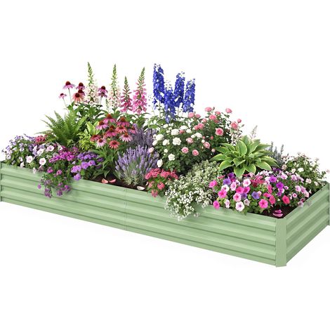 Carré Potager de Jardin Rectangulaire Jardinière Extérieure 241 x 90,5 x 30 cm Tôle d'Acier Ondulée Vert Clair (1/5)