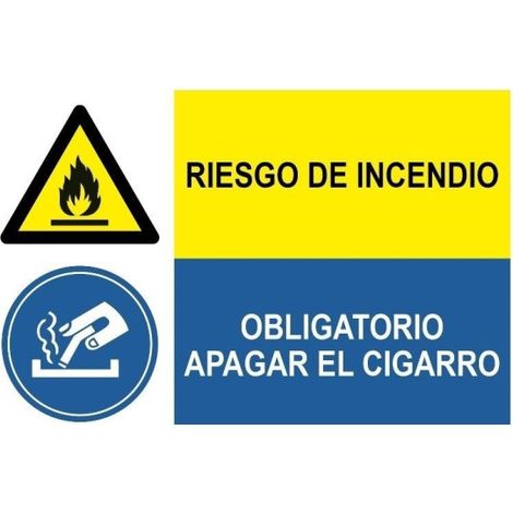 Señal combinada Riesgo de incendio Obligatorio apagar el cigarro SEKUECO                 Adhesivo vinilo