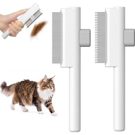 Ensemble de 2 peignes pour chats et chiens, peigne autonettoyant anti-puces, brosse de toilettage pour poils courts et longs (1/5)
