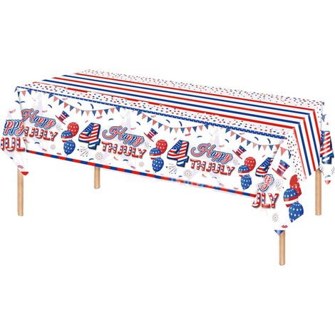 Toile De Table Jetable - 137 x 274 Cm - Motif Patriotique Rouge Bleu Blanc - Pour Fête Nationale Et Décoration De Table (1/5)