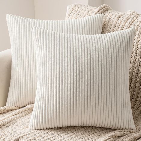 Lot de 2 Housse de Coussin Decorative en Velours Côtelé Canapé Taie d'oreiller Douce pour Maison Salon Chambre Lit Clic Clac 40x40 cm Blanc (1/5)